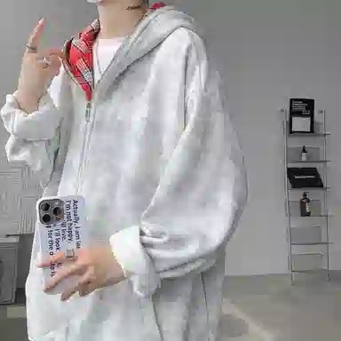 【重磅扎染脏脏衣裤子一套】布客行 美式潮牌连帽拼色拉链半开领大码长袖外套抽阔腿渐变色百搭牛仔长裤卫衣套装 男女同款