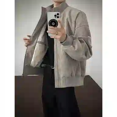 【雾面扎染设计夹克外套牛仔裤一套】布客行 防风保暖美式立领长袖宽松高街痞帅抽绳松紧水洗做旧显瘦阔腿通勤长裤休闲运动套装 男女同款