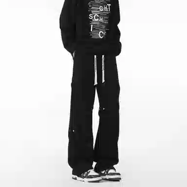 【伞兵褶皱卫裤】布客行 华棉重磅显高显瘦美式复古高街纯色长裤子宽松大码直筒阔腿百搭弹力柔软抽绳松紧腰保暖御寒休闲裤 男女同款