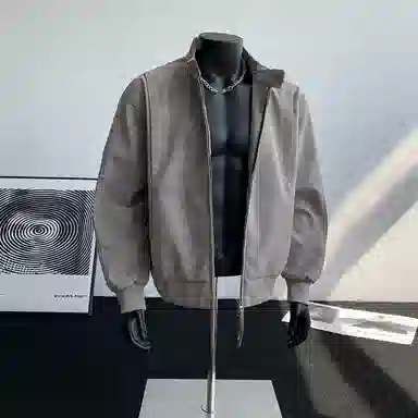 【绒感雾花皮外套裤子一套】布客行 美拉德立领拼接结构美式复古高街夹克直筒水洗做旧微喇基础款松紧腰抽绳牛仔裤休闲运动套装 男女同款