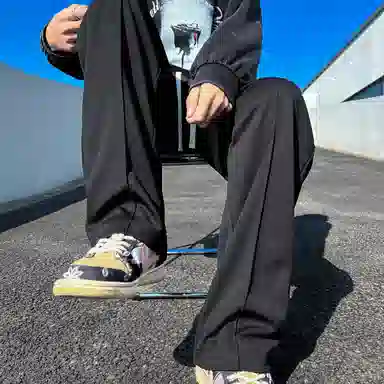 【免烫抗皱卫裤】布客行 纯色大码美式简约百搭抽绳松紧腰口设计感港风痞帅显高显瘦通勤长裤子学院风垂感小众休闲裤 男女同款
