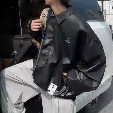 【机车机能风纯色防水仿皮外套】布客行 痞帅酷飒不羁狂野硬朗摇滚叛逆霸气有型气场级感慵懒宽松重磅舒适通勤个性夹克 男女同款