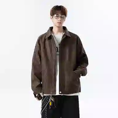 【复古美式扎染PU皮衣】布客行 机能风飞行员教练服美拉德港风高街休闲轻奢老钱风痞帅翻领落肩袖韩版百搭防风防泼水工装夹克 男女同款