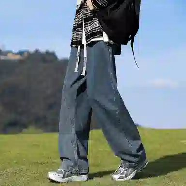 【美式弯刀直筒】布客行 纯色双侧不对称接设计基础款港风潮牌高街宽松大码舒适显高修饰腿型小众百搭通勤长裤子牛仔裤 男女同款