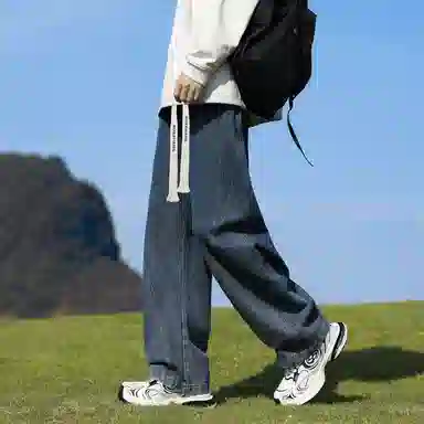 【美式弯刀拼接直筒】布客行 基础款复古显高显瘦水洗通勤通用长裤子不规则线条宽松阔腿港风做旧高街牛仔裤 男女同款