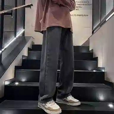 【小个子显高显瘦】布客行 美式复古基础款直筒长裤子水洗做旧小众百搭款港风高街通勤款学院风牛仔裤 男女同款