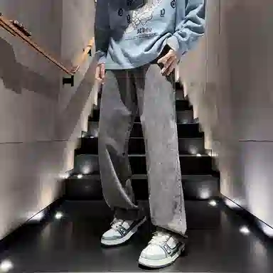 【小个子显高显瘦】布客行 美式复古基础款直筒长裤子水洗做旧小众百搭款港风高街通勤款学院风牛仔裤 男女同款