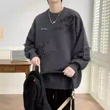 【软糯慵懒风不规则线条毛衣】布客行 美式复古高级感舒适加绒加厚保暖圆领可内搭可外穿宽松休闲学院风少年百搭潮流弹力针织衫 男女同款