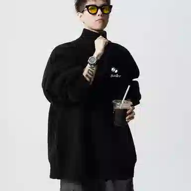 布客行 立领慵懒美式高街纯色打底保暖落肩长袖宽松休闲百搭针织衫 男女同款