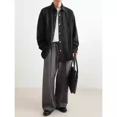 【扎染翻领脏脏开衫裤子一套】布客行 纯色晕染点缀大码百搭长袖外套抽绳松紧腰口水洗做旧阔腿牛仔通勤长裤衬衫套装 男女同款