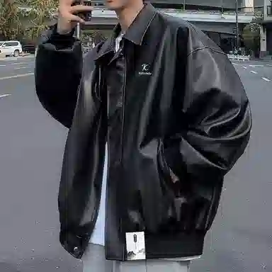 【机车机能风纯色防水仿皮外套】布客行 痞帅酷飒不羁狂野硬朗摇滚叛逆霸气有型气场级感慵懒宽松重磅舒适通勤个性夹克 男女同款