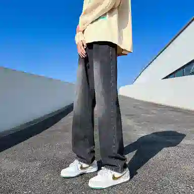 【显高显瘦直筒】布客行 美式复古基础款渐变色水洗做旧设计感长裤子港风大码高街潮牌亲肤舒适痞帅通勤学院风牛仔裤 男女同款