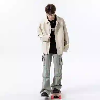 【复古美式扎染PU皮衣】布客行 机能风飞行员教练服美拉德港风高街休闲轻奢老钱风痞帅翻领落肩袖韩版百搭防风防泼水工装夹克 男女同款