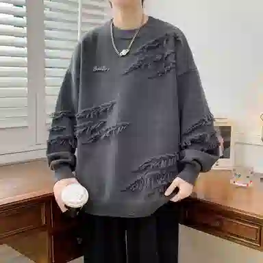 【软糯慵懒风不规则线条毛衣】布客行 美式复古高级感舒适加绒加厚保暖圆领可内搭可外穿宽松休闲学院风少年百搭潮流弹力针织衫 男女同款