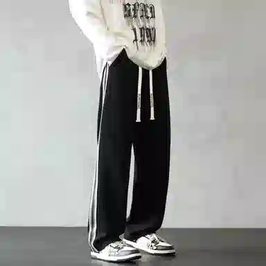 【重磅卫裤百搭款】布客行 侧边撞色条纹拼接设计美式高街亲肤弹力直筒长裤子潮流学院风宽松大码痞帅针织运动裤休闲裤 男女同款