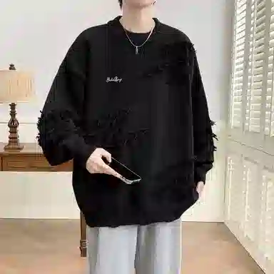 【软糯慵懒风不规则线条毛衣】布客行 美式复古高级感舒适加绒加厚保暖圆领可内搭可外穿宽松休闲学院风少年百搭潮流弹力针织衫 男女同款
