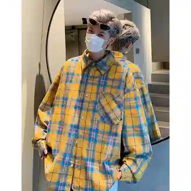 布客行 美式复古格子外套长袖衬衫套装 男女同款