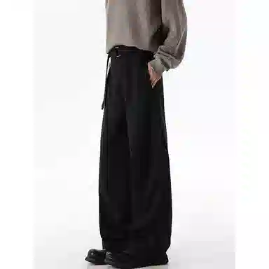 【显高显瘦赠腰带】布客行 美式复古高街潮牌弯刀阔腿轻奢老钱风回潮纯色百搭长裤子宽松舒适高级慵懒垂感长休闲裤 男女同款