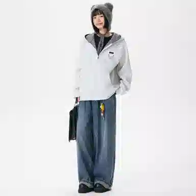 【回潮格纹】布客行 复古港风美式高街可拆卸胸针设计学院连帽落肩口袋拉链青少年开衫宽松休闲舒适百搭华棉长袖外套卫衣 男女同款