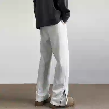 【直筒微喇可变换】布客行 华棉重磅拉链开叉卫裤显高显瘦美式复古高街纯色长裤子宽松大码百搭柔软抽绳松紧腰秋季休闲裤 男女同款