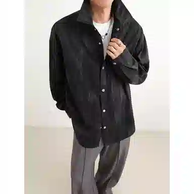 【扎染翻领脏脏开衫裤子一套】布客行 纯色晕染点缀大码百搭长袖外套抽绳松紧腰口水洗做旧阔腿牛仔通勤长裤衬衫套装 男女同款