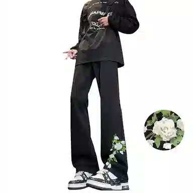 【万针刺绣立体花卉】布客行 重工美式复古水洗直筒基础款高街舒适亲肤透气休闲百搭微喇纯色长裤显高显瘦显腿长弹力牛仔裤 男女同款