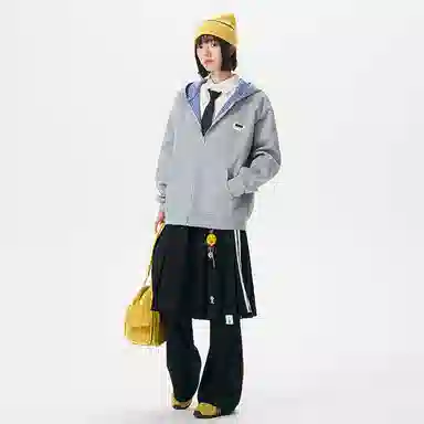 【回潮格纹】布客行 复古港风美式高街可拆卸胸针设计学院连帽落肩口袋拉链青少年开衫宽松休闲舒适百搭华棉长袖外套卫衣 男女同款