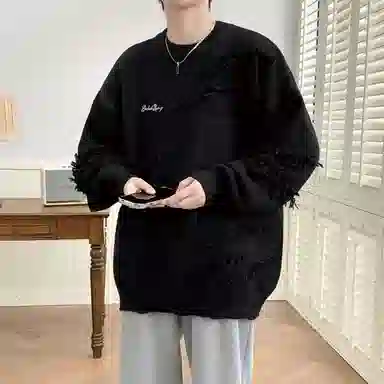 【软糯慵懒风不规则线条毛衣】布客行 美式复古高级感舒适加绒加厚保暖圆领可内搭可外穿宽松休闲学院风少年百搭潮流弹力针织衫 男女同款
