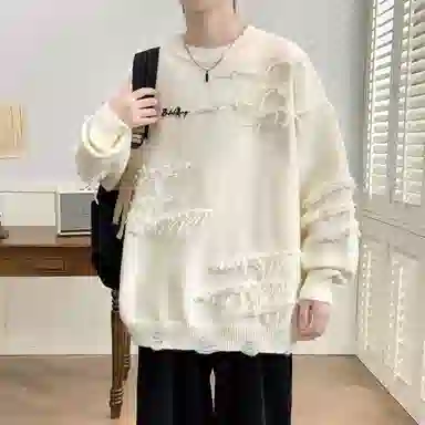 【软糯慵懒风不规则线条毛衣】布客行 美式复古高级感舒适加绒加厚保暖圆领可内搭可外穿宽松休闲学院风少年百搭潮流弹力针织衫 男女同款