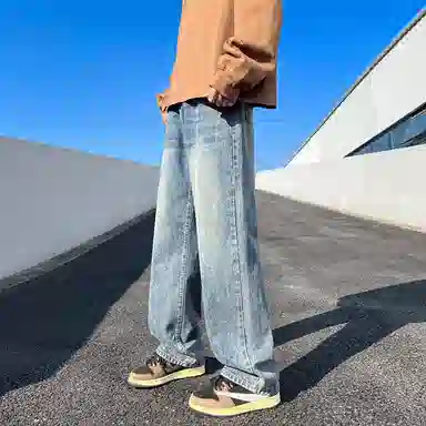 【显高显瘦直筒】布客行 美式复古基础款渐变色水洗做旧设计感长裤子港风大码高街潮牌亲肤舒适痞帅通勤学院风牛仔裤 男女同款