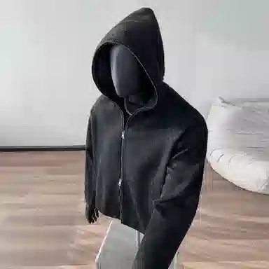 【粗纺仿羊绒外套裤子一套】布客行 连帽高街绒感保暖美式复古上衣夹克直筒水洗做旧微喇基础款松紧腰抽绳牛仔裤休闲运动套装 男女同款