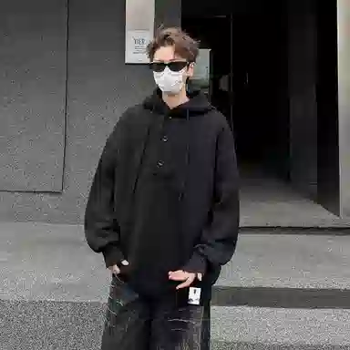 布客行 【复古套头连帽毛线衣】美式老钱风宽松休闲纯色设计无性别主义舒适软糯纽扣装饰潮流百搭慵懒感长袖针织衫 男女同款