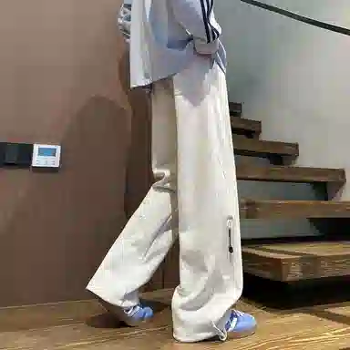 【华棉重磅直筒可束脚卫裤】布客行 显高显瘦港风设计感拉链抽绳系带松紧腰长裤子宽松大码美式复古高街百搭柔软显腿长休闲裤 男女同款