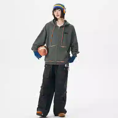 【反穿多巴胺】布客行 彩色条纹木耳边拆卸别针美式复古高街港风回潮设计连帽落肩口袋系带开衫宽松舒适百搭华棉长袖外套 卫衣 男女同款