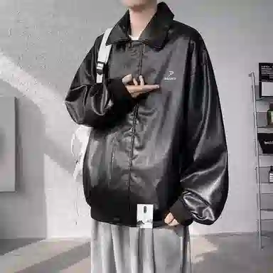 布客行 【美式高街酷飒宽松百搭机车拉链皮衣外套】赛博朋克防风防水痞帅不羁狂野硬朗摇滚叛逆简约重磅舒适通勤个性夹克 男女同款