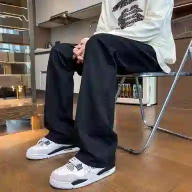 布客行 弹力微喇水洗美式复古港风简约纯色宽松高街垂感休闲百搭长裤子牛仔裤 男女同款
