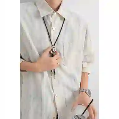 【扎染翻领脏脏开衫裤子一套】布客行 纯色晕染点缀大码百搭长袖外套抽绳松紧腰口水洗做旧阔腿牛仔通勤长裤衬衫套装 男女同款