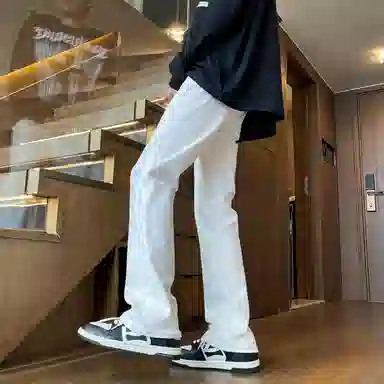 布客行 弹力微喇水洗美式复古港风简约纯色宽松高街垂感休闲百搭长裤子牛仔裤 男女同款