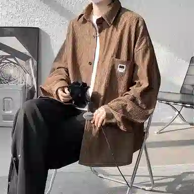 【cleanfit肌理感衬衣】布客行 可拆卸胸针落肩袖口袋春秋潮牌慵懒风高品质上衣纯色外套休闲痞帅少年感时尚百搭大码长袖衬衫 男女同款