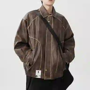 布客行 酷飒不羁狂野硬朗摇滚叛逆霸气有型小众设计扎染水洗质感翻领宽松百搭日常夹克 男女同款