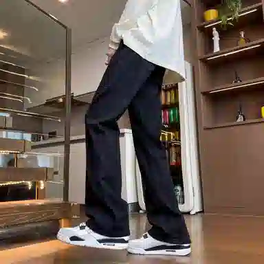 布客行 弹力微喇水洗美式复古港风简约纯色宽松高街垂感休闲百搭长裤子牛仔裤 男女同款