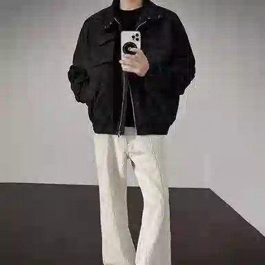 【梭织扎染夹克牛仔裤一套】布客行 美式复古防风保暖长袖立领外套港风宽松阔腿抽绳水洗做旧长裤休闲运动套装 男女同款