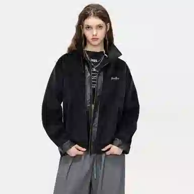 布客行 蟒纹拼皮仿兔绒哈灵顿轻奢老钱风高级感潮服硬挺重磅美式复古高街工装雅痞机车机能风美拉德防寒秋冬保暖皮衣夹克 男女同款