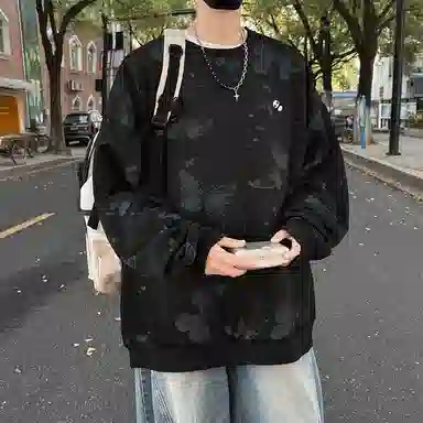 【蝴蝶满印】布客行 圆领长袖卡通美式复古简约大码宽松外套高街舒适柔软亲肤通用可外穿学院风卫衣 男女同款