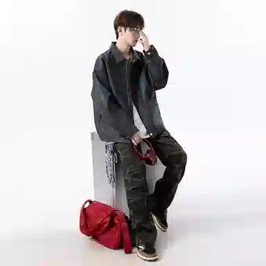 【复古美式扎染PU皮衣】布客行 机能风飞行员教练服美拉德港风高街休闲轻奢老钱风痞帅翻领落肩袖韩版百搭防风防泼水工装夹克 男女同款