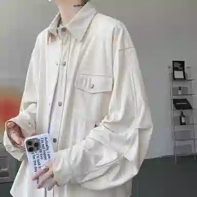 【设计感褶皱可穿230斤】布客行 拼接明线可拆卸胸针美式高街复古港风回潮垂感慵懒风纯色轻奢休闲舒适百搭早秋长袖衬衫 男女同款