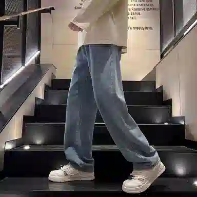 【小个子显高显瘦】布客行 美式复古基础款直筒长裤子水洗做旧小众百搭款港风高街通勤款学院风牛仔裤 男女同款