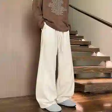 【230斤可穿灯芯绒保暖】布客行 美式复古港风简约纯色基础款宽松直筒美拉德弯刀系带松紧腰显瘦高街垂感百搭长裤阔腿休闲裤 男女同款