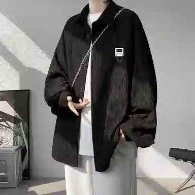 【cleanfit肌理感衬衣】布客行 可拆卸胸针落肩袖口袋春秋潮牌慵懒风高品质上衣纯色外套休闲痞帅少年感时尚百搭大码长袖衬衫 男女同款