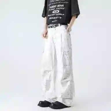 【纯棉小个子显高显瘦】布客行 扎染多口袋工装纯色户外休闲长裤子学院宽松大码直筒阔腿美式复古高街百搭弹力柔软显腿长牛仔裤 男女同款